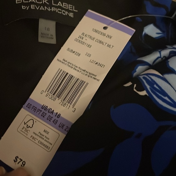 Black Label Evan-Picone Short Sleeve Floral Midi Fit + Flare Dress 18 New - Picture 4 of 4